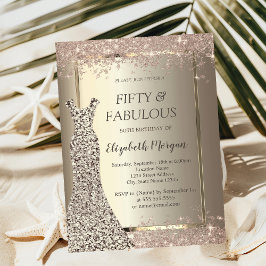 シークインズドレスグリッター紙吹雪50th誕生日 招待状