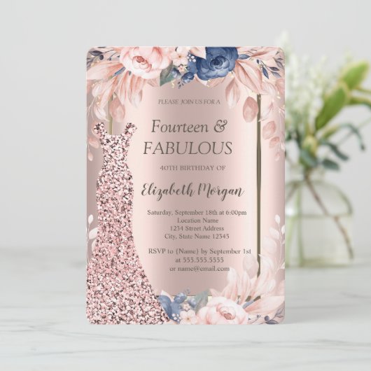 シークインズドレスバラ金ゴールドフローラ40th誕生日 招待状 (スタンド正面)