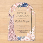 シークインズドレスバラ金ゴールドフローラ50th誕生日 アクリル招待状 (正面)