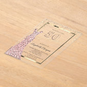 シークインズドレスバラ金ゴールド50th誕生日 アクリル招待状 (レイダウン)