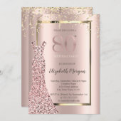 シークインズドレスバラ金ゴールド80th誕生日 招待状 (正面/裏面)