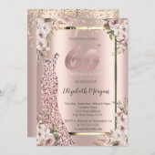 シークインズドレス赤面フラワーズ60誕生日 招待状 (正面/裏面)