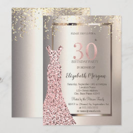 シークインバラ金ゴールドドレスアイボリー30th誕生日 招待状