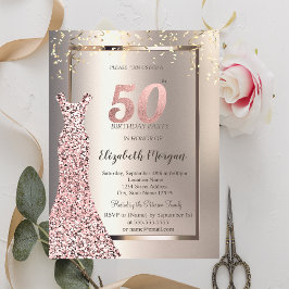 シークインバラ金ゴールドドレスアイボリー50th誕生日 招待状