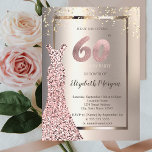 シークインバラ金ゴールドドレスアイボリー60th誕生日 招待状<br><div class="desc">バラ金ゴールドシークインドレスと紙吹雪のアイボリーの背景。</div>