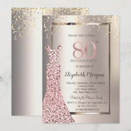 シークインバラ金ゴールドドレスアイボリー80th誕生日 招待状