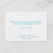 シークインフェイクズサロンとスパホリデーギフトカード 割引カード (裏面)