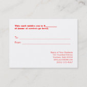 シークインフェイクズヘアサロンホリデーギフト証明書 割引カード (裏面)