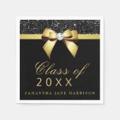 シークインフェイクズボウ金ゴールドブラック卒業パーティー スタンダードカクテルナプキン (正面)