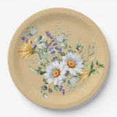 シークインライトイエローデイジーラベンダーシャワー ペーパープレート (正面)