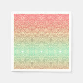 シークインレースパターンのグラデーションピンクの金ゴールド緑 スタンダードカクテルナプキン (正面)