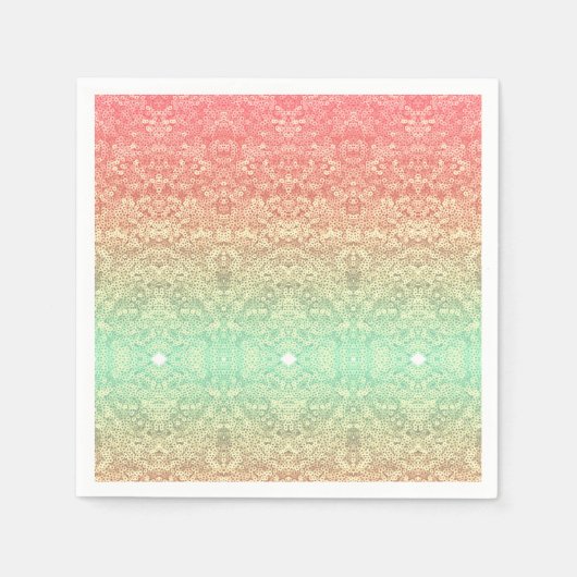 シークインレースパターンのグラデーションピンクの金ゴールド緑 スタンダードカクテルナプキン (正面)