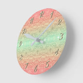 シークインレースパターングラデーションピンク金ゴールドグリーン ラウンド壁時計 (傾斜)