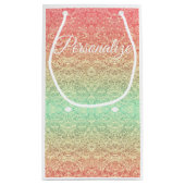 シークインレースパターングラデーション桃金ゴールド緑 スモールペーパーバッグ (裏面)