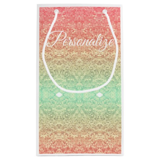 シークインレースパターングラデーション桃金ゴールド緑 スモールペーパーバッグ (裏面)