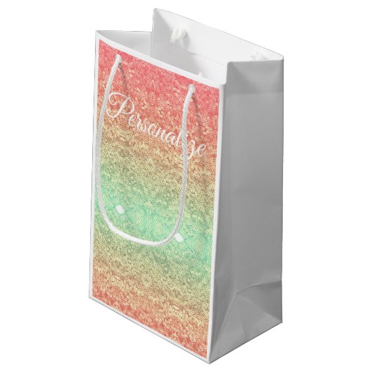 シークインレースパターングラデーション桃金ゴールド緑 スモールペーパーバッグ (裏面アングル)