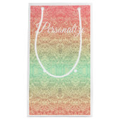 シークインレースパターングラデーション桃金ゴールド緑 スモールペーパーバッグ (正面)