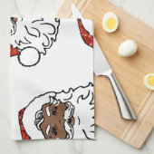 シークイン黒サンタクロース キッチンタオル (四つ折り)