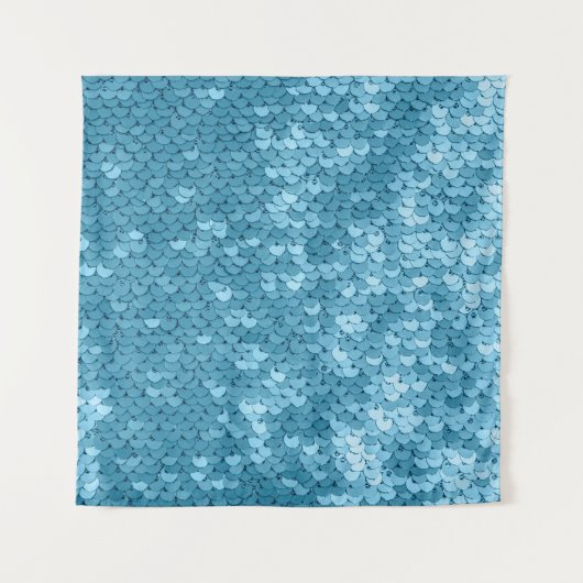 シークイン、抽象芸術バック付きのスカイブルーの光沢のある布 タペストリー (正面)