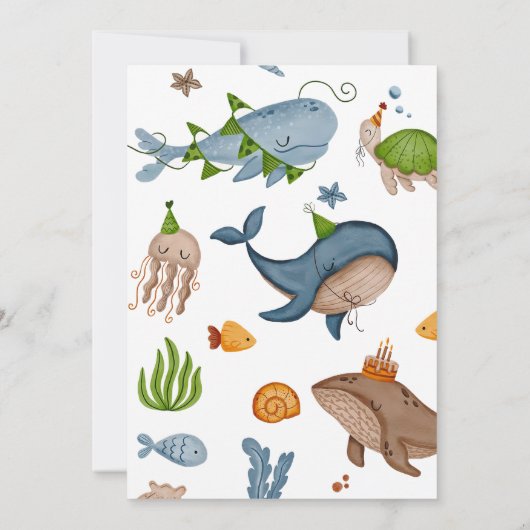 シークジラ誕生日タイムカプセルメッセージカード 招待状 (裏面)