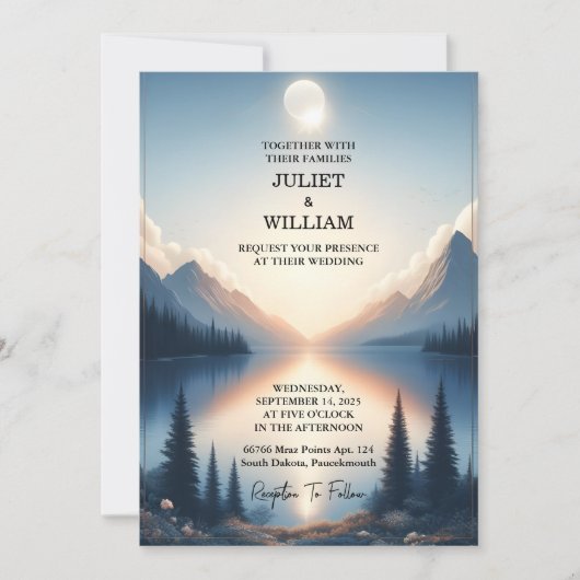 シークマウンテンレイクサイドフォレストアウトドアレイク結婚ズ 招待状 (正面)