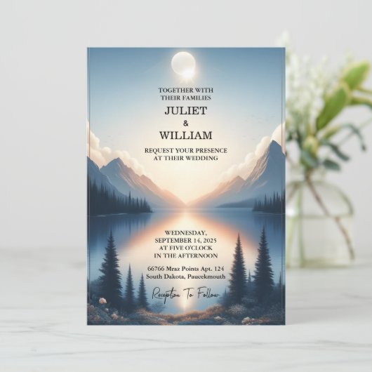 シークマウンテンレイクサイドフォレストアウトドアレイク結婚ズ 招待状 (スタンド正面)