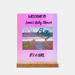 シークリッター赤ちゃんシャワーピンク背景 アクリルサイン