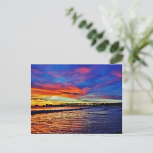 シークリフビーチ夕日。カリフォルニア州サンタクルーズ。 ポストカード (スタンド正面)