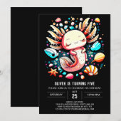 シークリーシーアクソロトルお洒落誕生日 招待状 (正面/裏面)