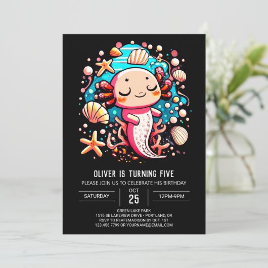 シークリーシーアクソロトルエレガント誕生日 招待状 (スタンド正面)