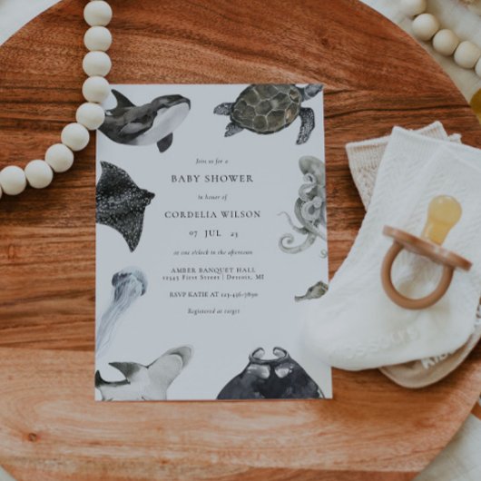 シークリーチャーの下でベビーシャワー招待状 招待状