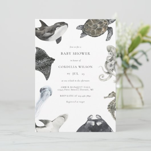 シークリーチャーの下でベビーシャワー招待状 招待状 (スタンド正面)