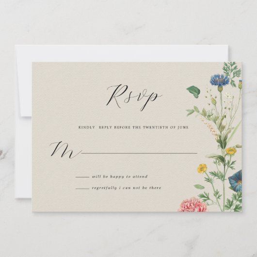 シークレッお洒落トガーデンワイルドフラワーRSVPカード 招待状 (正面)