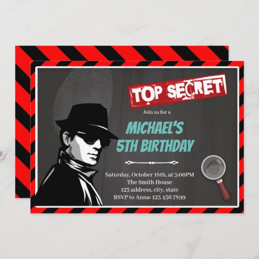 シークレットエージェントの誕生日テーマ招待状 招待状 (正面/裏面)