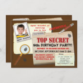シークレットエージェントスパイトップ秘密バースデーパーティー招待状 招待状 (正面/裏面)