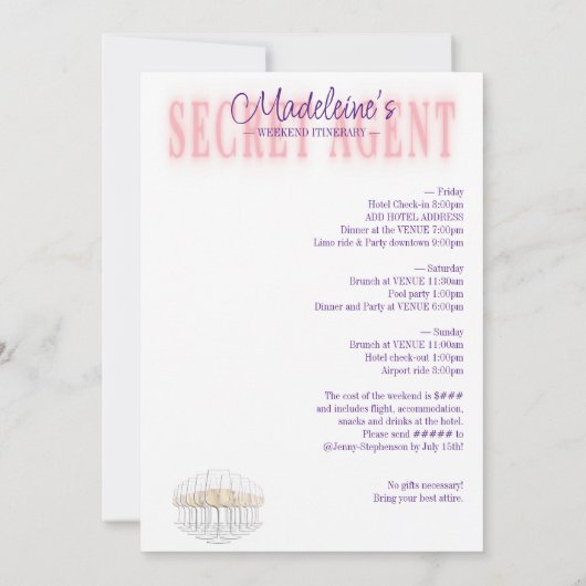 シークレットエージェントライセンスパーティーバチェロレッテの日程 招待状