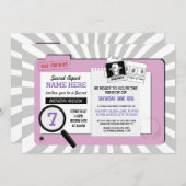 シークレットエージェント誕生日ピンク探偵任務招待状 招待状 (正面/裏面)