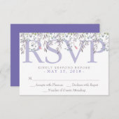 シークレットガーデンウォーターカラーフローラ薄紫RSVP 出欠カード (正面/裏面)