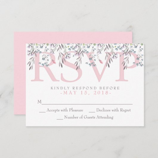 シークレットガーデンウォーターカラーフローラRSVPカード 出欠カード (正面/裏面)