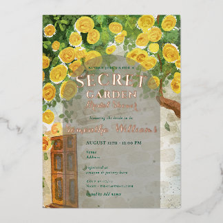 シークレットガーデンエンチャントイエローローズブライダルシャワー 箔招待状
