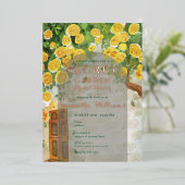 シークレットガーデンエンチャントイエローローズブライダルシャワー 箔招待状 (立ち正面)
