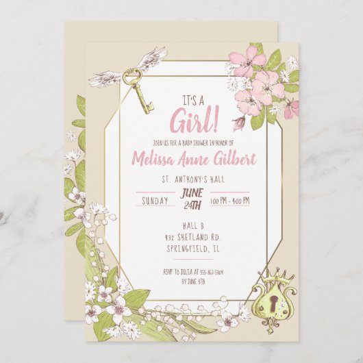 シークレットガーデンガールベビーシャワー 招待状 (正面/裏面)