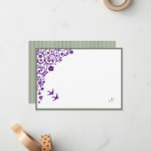 シークレットガーデンセージストライプスクリプトモノグラムノート ノートカード (正面/裏面インサイチュ)