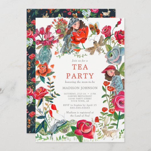 シークレットガーデンバラ&昆虫ベビーシャワー 招待状 (正面/裏面)