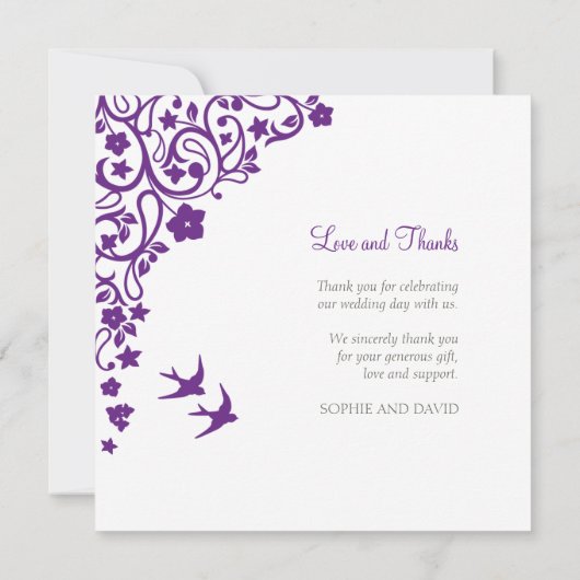 シークレットガーデンパープルフローラスクエア結婚ズ サンキューカード (裏面)