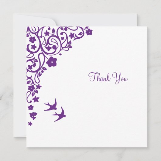 シークレットガーデンパープルフローラスクエア結婚ズ サンキューカード (正面)
