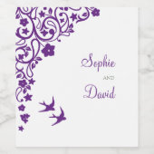 シークレットガーデンパープルフローララブバード結婚ズ ワインラベル (シングルラベル)