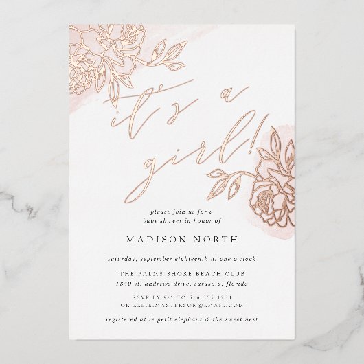 シークレットガーデンフローラベビーシャワー 箔招待状 (正面)