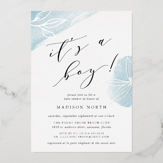 シークレットガーデン植物性ベビーシャワー 箔招待状 (正面)