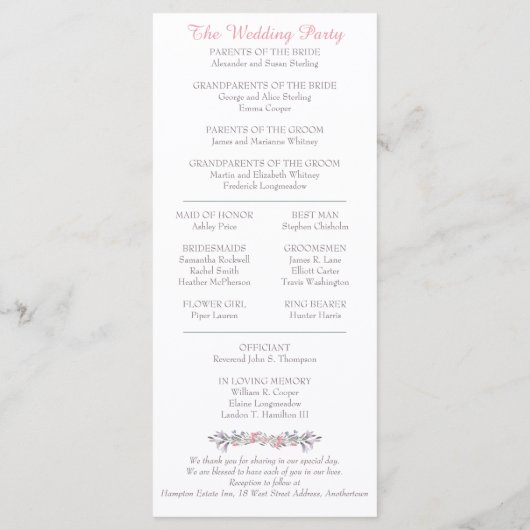 シークレットガーデン水彩フローラプログラムカード プログラム (裏面)